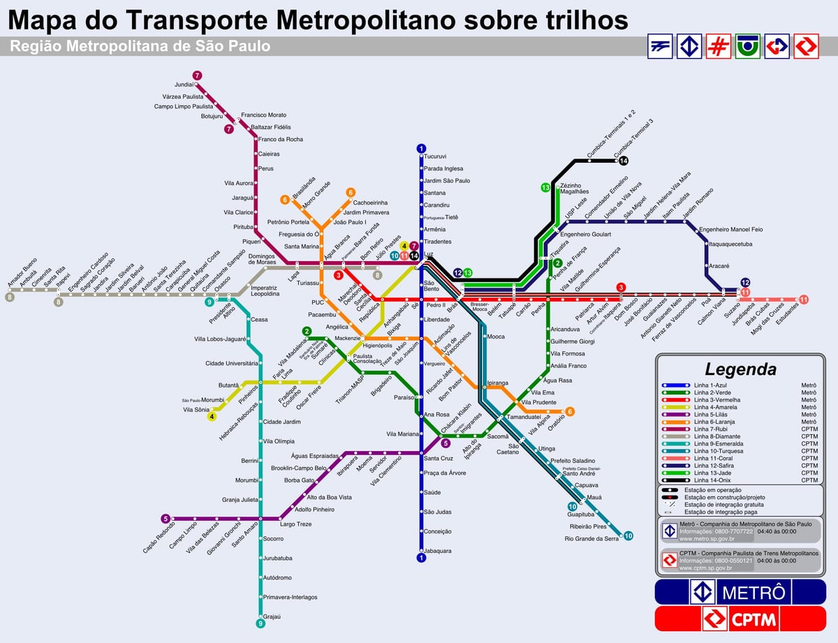 San Paulo tramvajų žemėlapyje